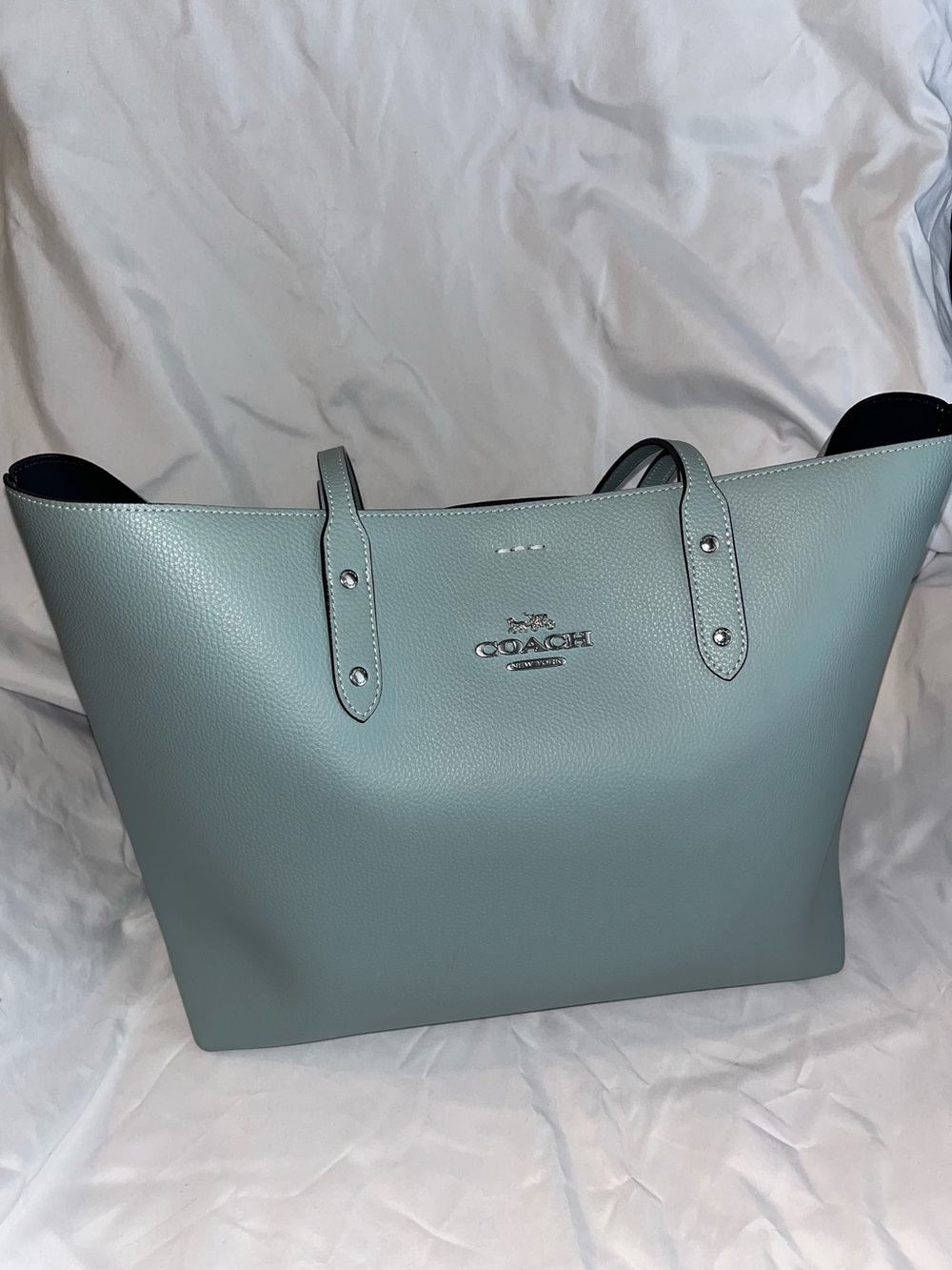 Coach Pebbled Leather Tote Light Blue